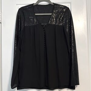 BCBGMaxAzria Black Sequin Long Sleeve Blouse